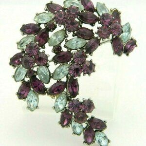 1961 CROWN TRIFARI Purple Rhinestone Leaf Flower